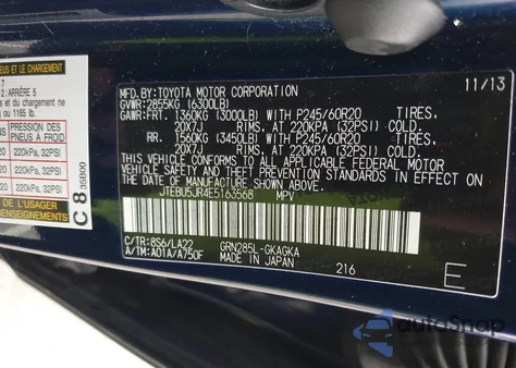 2014 Toyota 4Runner Limited from USA, damaged, VIN JTEBU5JR4E5163568